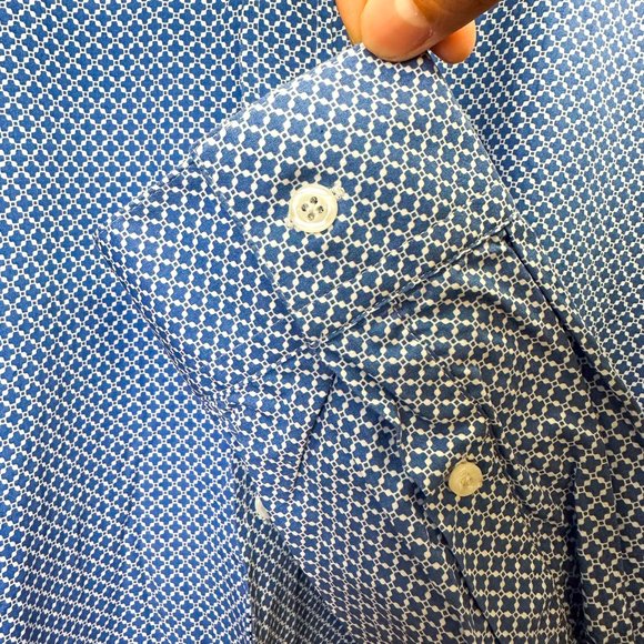 Private Member- Stylish Cotton Blue Patterned Button Down Shirt - Picture 5 of 8